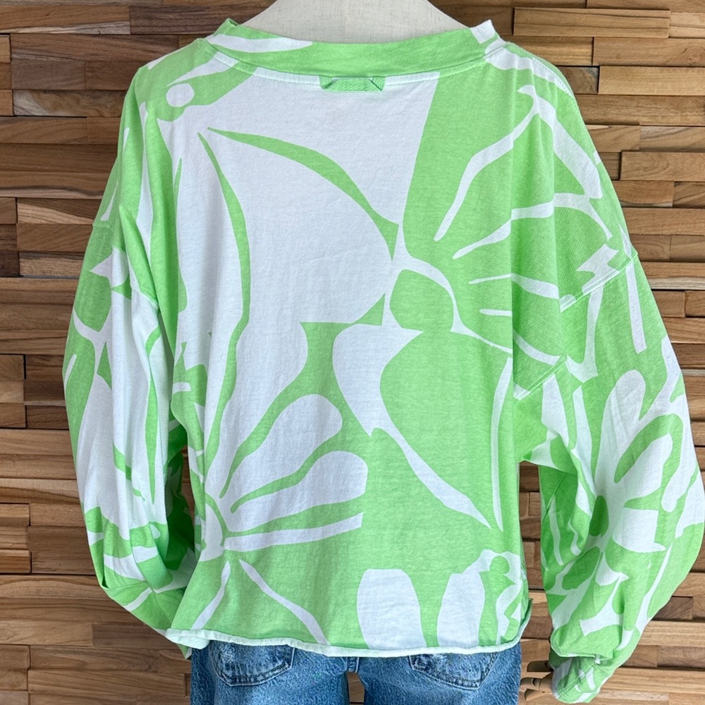 FP Movement| Lime Green | Leaf Print | Long Sleeve Top | XS | Oversized - Picture 2 of 9